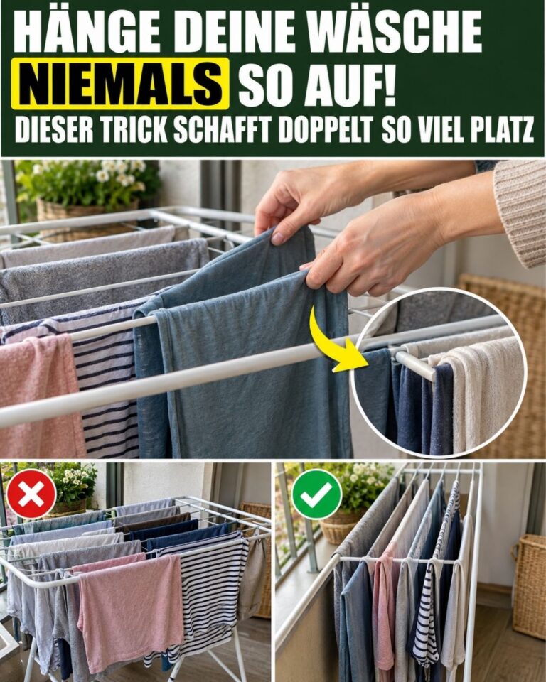 Hänge deine Wäsche NIEMALS so auf! Dieser Trick schafft doppelt so viel Platz